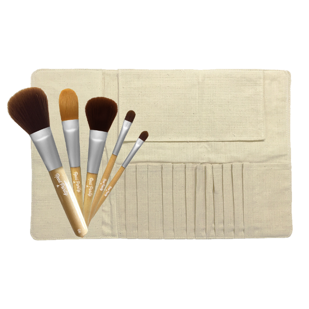 Makeup Brush Kit (Roll-up Bag and 5 Brushes)